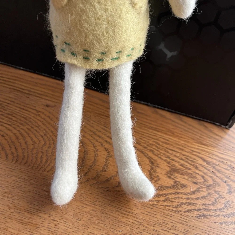Artist Handmade Needle Felted Bunny Rabbit Girl Yellow Dress Flowers Easter Gift